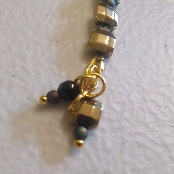 Banded Blue Agate Column & Sand Tile Bracelet! Beachy Coastal Ocean + Sand Hues - Picture 6 of 9